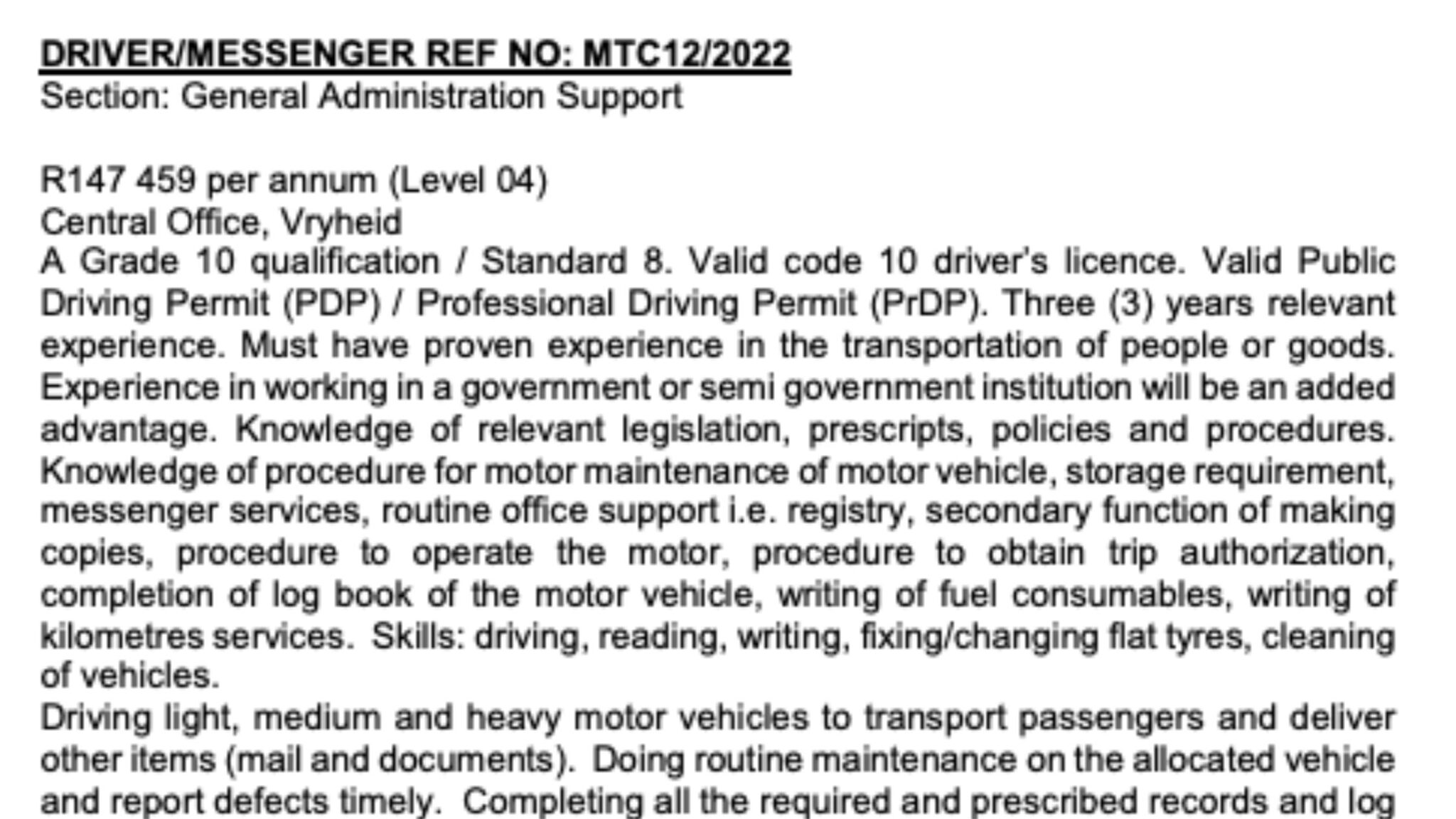 department-of-higher-education-driver-messenger-job-opportunities