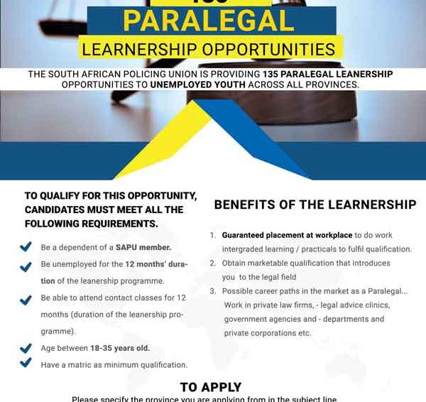 Paralegal Learnerships Available x135 (Age between 18-35 years old )